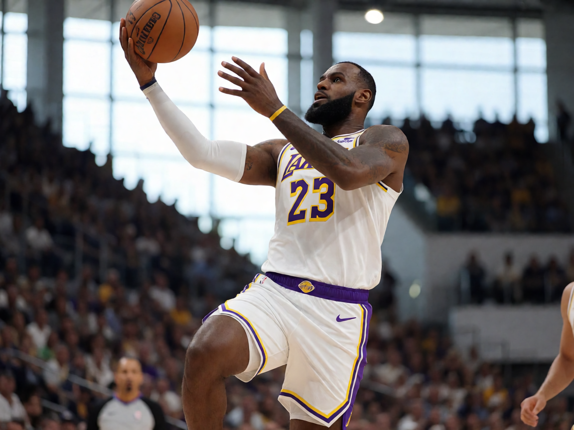 NBA常规赛湖人队比赛现场詹姆斯突破上篮